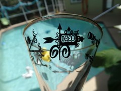 Libbey Glass Curio Liquor Cocktail Glass Rooster Cherubs Weather Vanes Stem 3004