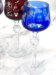 Vintage Nachtmann Traube Cut to Clear Crystal Wine Glasses Multicolors Set of 6
