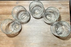 Juice Glasses Set Of 5 Clear Glass Thick Swirl Base 6.5” Tall 16 Oz Vintage