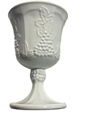 Indiana Colony Harvest White Milk Indiana Glass Goblet Grape Panel pedestal dish