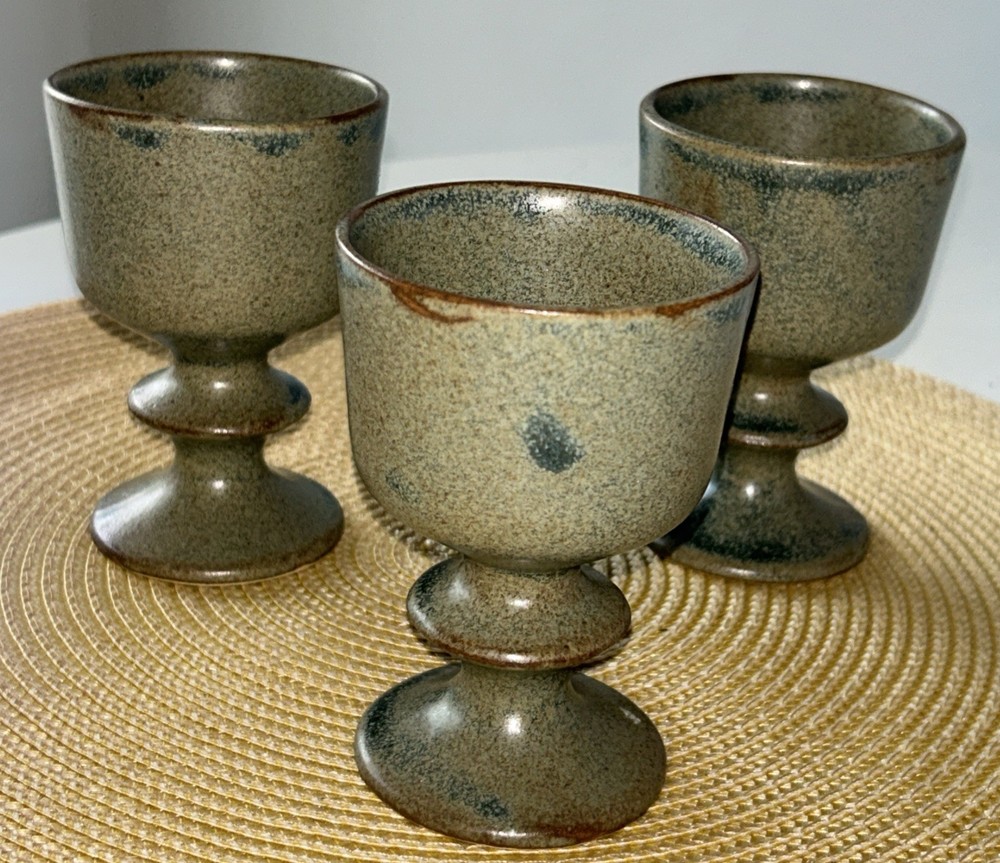Kilkenny Pottery Goblets (3) Green Blue Hand-Thrown/Glazed 4.25”Hx3”D Ireland