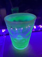 Opalescent Vaseline Glass Polka Dot Tumbler 1880s victorian 3-7/8″ tall Vintage