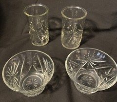 Anchor Hocking Atomic Star Burst Jelly Jar 2 Juice Glass 2 Dessert Cups Vintage
