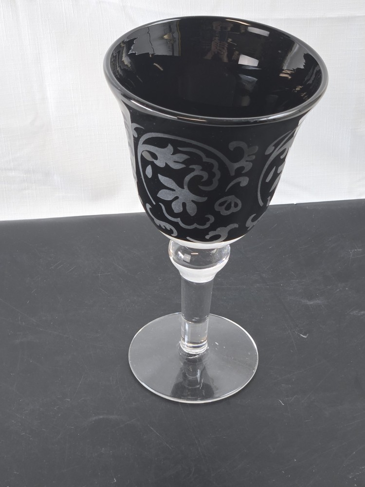 Footed Stemware Ebony Damask Elegant Etched Wine or Water Goblet