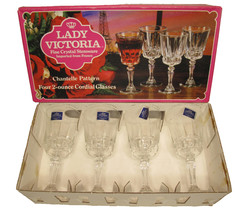 2 ~NIB VTG Lady Victoria Fine Crystal Stemware Glasses Cordial~Chantelle 2 oz