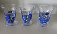 MURANO Glass Crystal Goblet Blue Confetti glass 10oz Italy New set of 3
