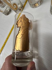 12-Piece Set Zodiac Glass Tumbler Mid Century Gold Astrology MCM Glass Full Set
