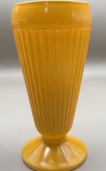 2 Vintage Old Fashioned Ribbed MILKSHAKE GLASS Retro MCM Yellow And Green