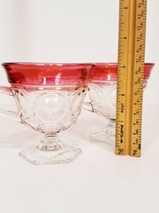 2 Ruby Red Flash Thumbprint 3 1/2″ Fluted Cups With Handle