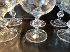 Bohemia Crystal Glasses Etched Faceted Ball Stem Gold Rim Set Of 6