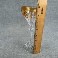 Vintage Cut Crystal Amber Flashed Wine Hock Glass Goblet Faceted Stem 7 7/8″
