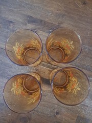 Set of 4 Vintage Libbey Amber Floral Tumblers EXCELLENT Condition.