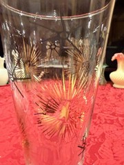 4 Vtg Libbey Granada Atomic Starburst Gold Platinum Footed Pilsner Glasses MCM