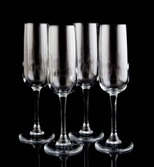 Vintage Fluted Champagne Glasses Set of 4 Clear Plain Glass Stemware