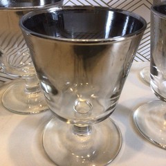 Vintage Mid Century SILVER FADE Low Ball Cocktail Footed Glass Goblets Set Of 4