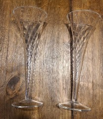 «Vintage Hollow Stem Champagne Flutes Optic Swirl Trumpet Glasses 9” Hand Blown