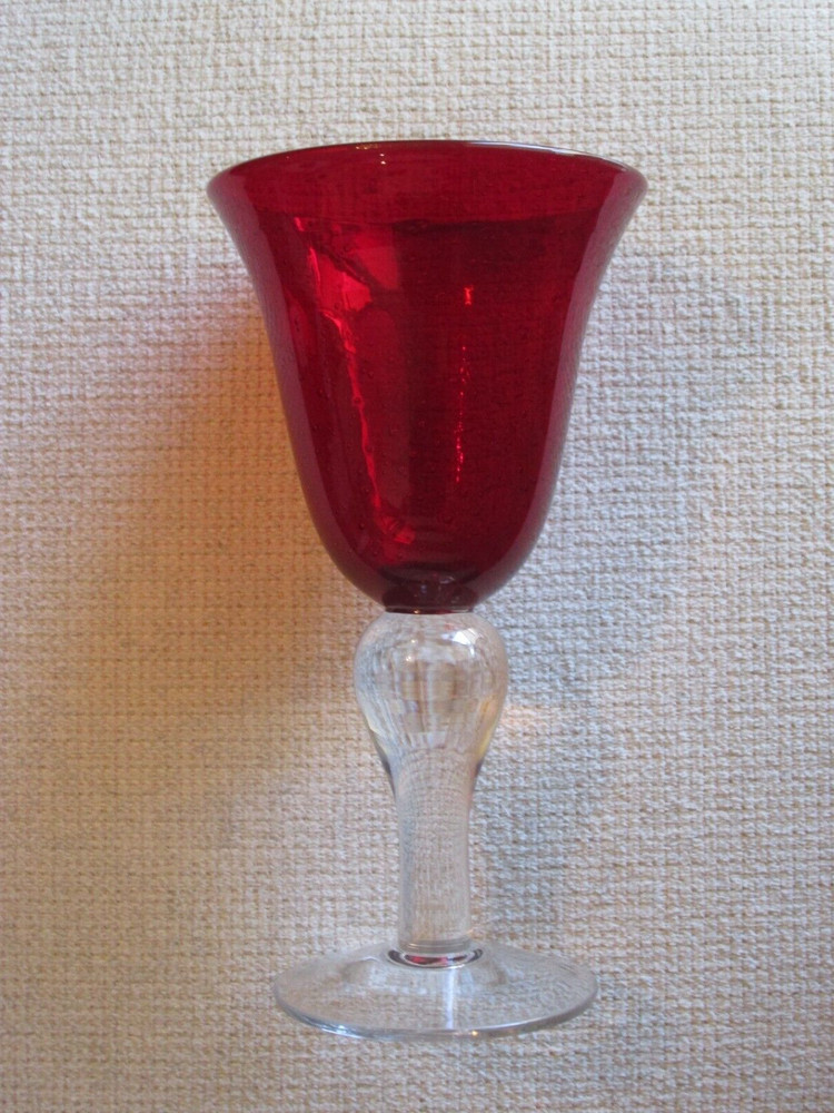 RUBY RED GLASS GOBLET Clear Stem BELL-SHAPED WINE GLASSES