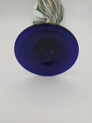 Mexican Hand Painted Hand Blown Wine Goblet Cobalt Blue Flower Themed