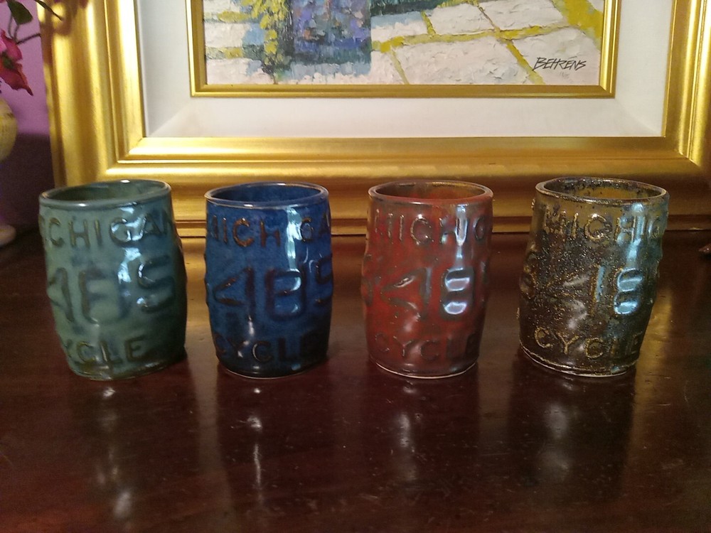 Michigan Cycle License Plate Pottery Tumbler