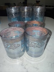 Vtg Italian Pure Platinum Blue Glasses Tumblers Lot Of 10 Iridescent Italy