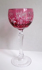 BAYEL RUBY CUT to CLEAR CRYSTAL WINE HOCK GLASS, GERMANY, Rare , 7.6″ Height
