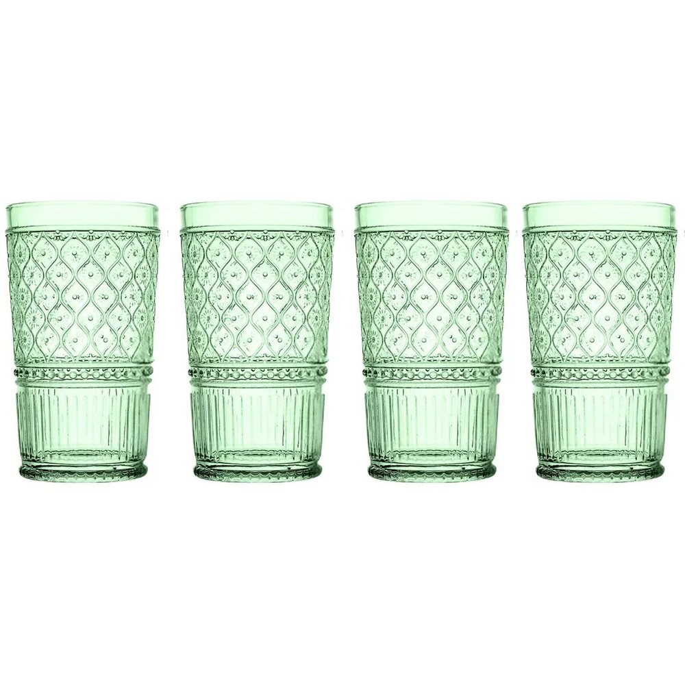 Godinger Highball Drinking Glasses,Claro Collection, Large 17oz, Green, Set of 4