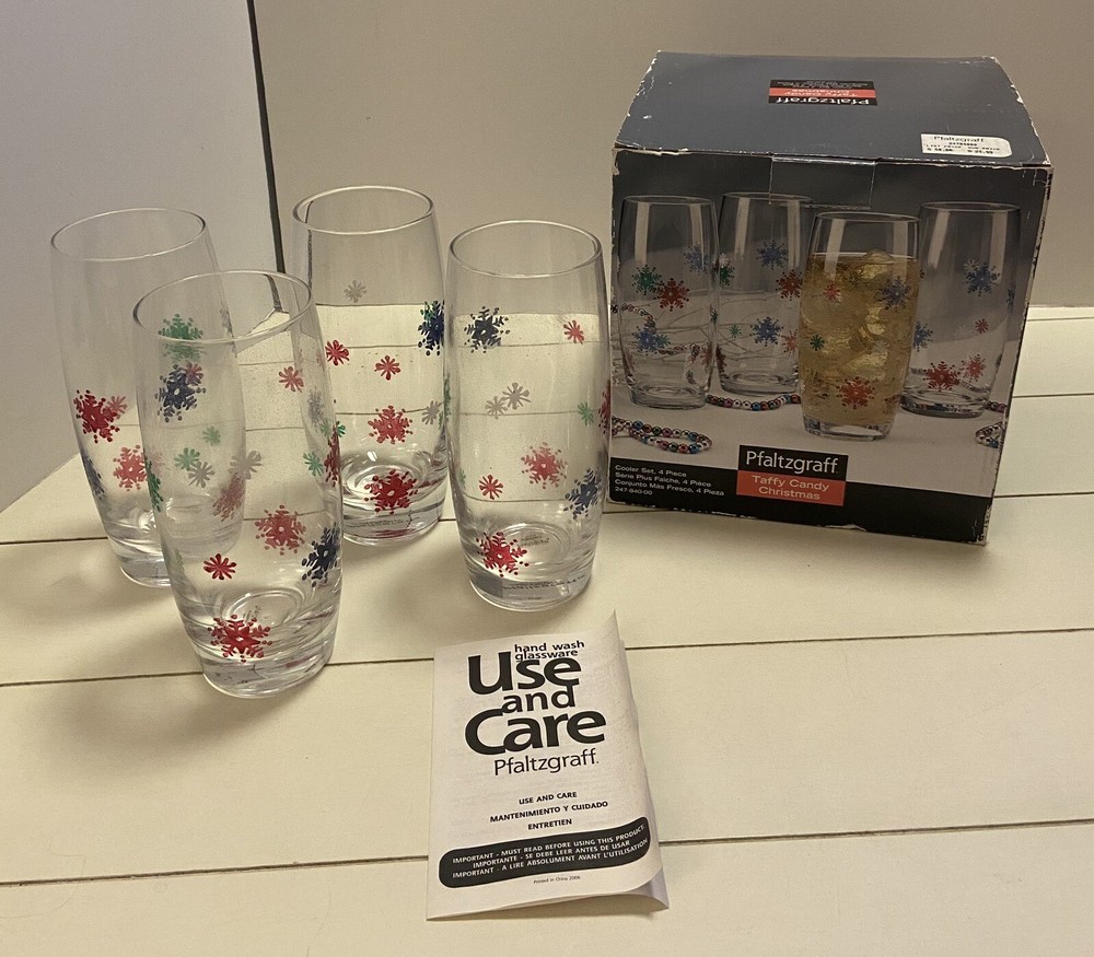 4 Pfaltzgraff Taffy Candy Snowflake Cooler Glasses 2006 247-840-00
