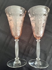 Tiffin Flanders Pink Glass Wine 8 1/4” Set Of 2 Depression Glass
