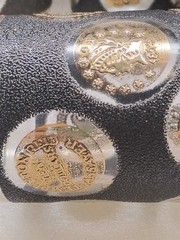 Set Of 4 Vintage Libby Mid Century Black & Gold Coin Tumblers Retro Barware