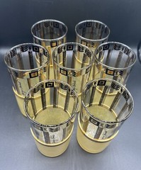 Set of 7 Vintage MCM signed Georges Briard 22k Gold Decorated Glasses