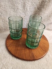 Anchor Hocking Light Green Tartan Plaid 4 inch Glasses set of 3
