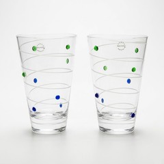 Salviati Murano Coriandri Highball Glasses Tumbler Pair Blue Green Set Italy
