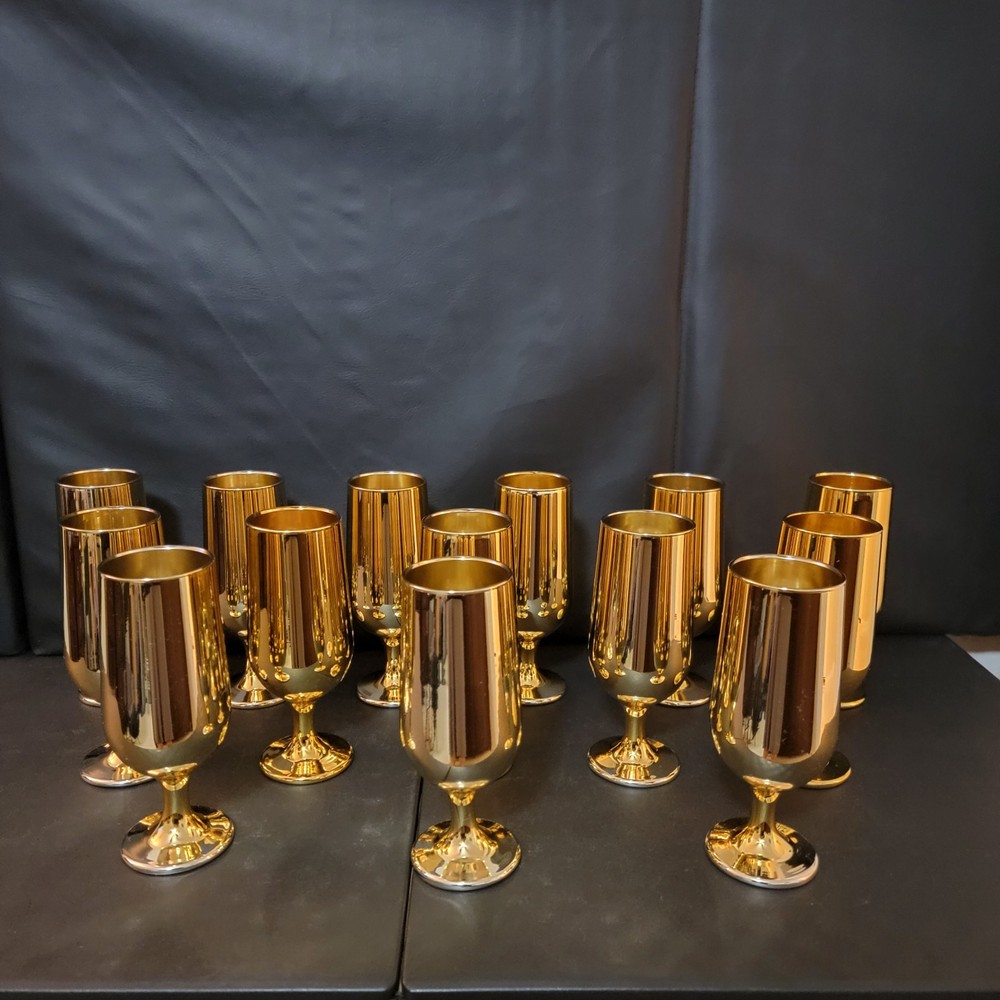Vintage Gold Banquet Chalice Set 14 Hollywood Regency Goblet 7.5″ Party Event