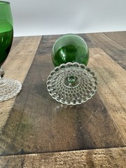 Vintage 1950s Anchor Hocking Forest Green -Bubble Foot Goblet Glasses 5” -Pair
