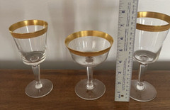 Set of 3 Rare Vtg Tiffin Gold Encrusted Rim Wine/Champaign Glass. 1930´s-1940´s