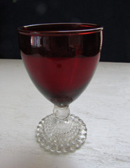 Vintage Anchor Hocking Ruby Red Bubble Foot Glass ~ 5 3/8″ T 3 1/8″ Dia