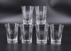 Vintage Fostoria Cut Crystal SUNBURST Set of 6 Flat Tumbler Glasses 4″ 8 oz.