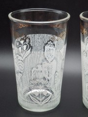 2 Mid Century Continental Can Co. Gold Trim White Rooster Eagle Juice Glasses