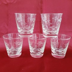 5 Vintage Libbey Symphony Etched Frosted Square Whiskey Bar Glasses MCM Retro