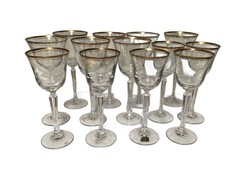 Vintage Set of 13 Mikasa Gilded Edge Crystal Goblet Wine Glass Clear Barware