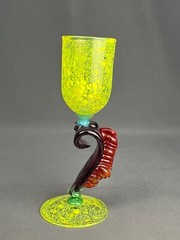 Hand-Blown Glass One-of-a-Kind Designer Multi-Color 9 1/2″ Wine or Water Goblet