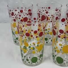 Vintage Federal Glass Polka Dot 5 Glass Tumblers 6″ Retro Pop Atomic Confetti