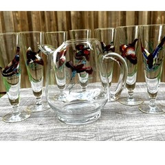 Ned Smith 8.25″ Pilsner Beer Glasses-Pitcher-Waterfowl-Painted Ducks- Set of 7