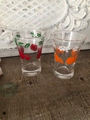 Set Of Two Vintage Tomatoe Orange Mini Glasses Vintage Kitchen Decor