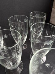 6 Vintage Sevron Moonglow Crystal Footed Iced Tea Glasses Tumblers