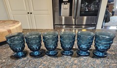 Vintage Colony Glass Whitehall 4 3/8” Riviera Blue Cubist Juice Tumbler Set of 6