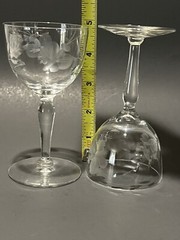 Vintage Etched Crystal Cordial Glasses Mid Century Set of 2 Floral & Butterfly
