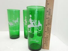 Anchor Hocking 4 GREEN Glasses Gas Buggy Open Sleigh The Hansom Bicycle For Two