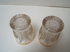 Indiana Glass Oval Star Clear Toy Tumbler Lot of 2 Gold Band 2 1/4″ Tall
