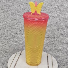 Starbucks Bling Tumbler Pink Yellow 24oz Studded Butterfly Straw Limited Cup New